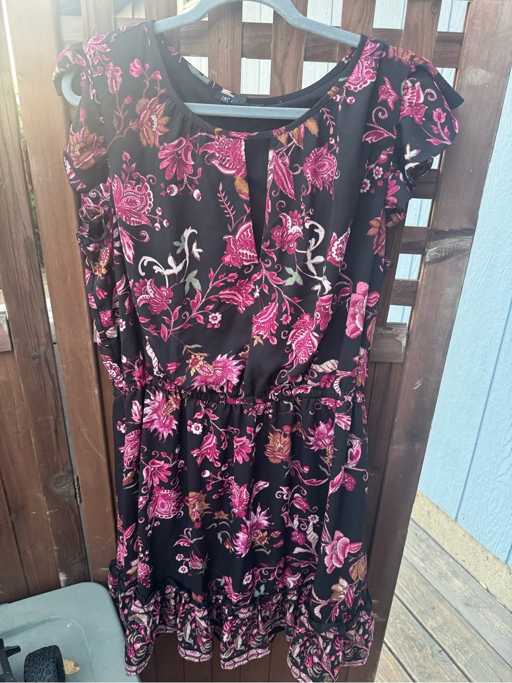 INC International Concepts Black Mini Dress with Pink Floral Print